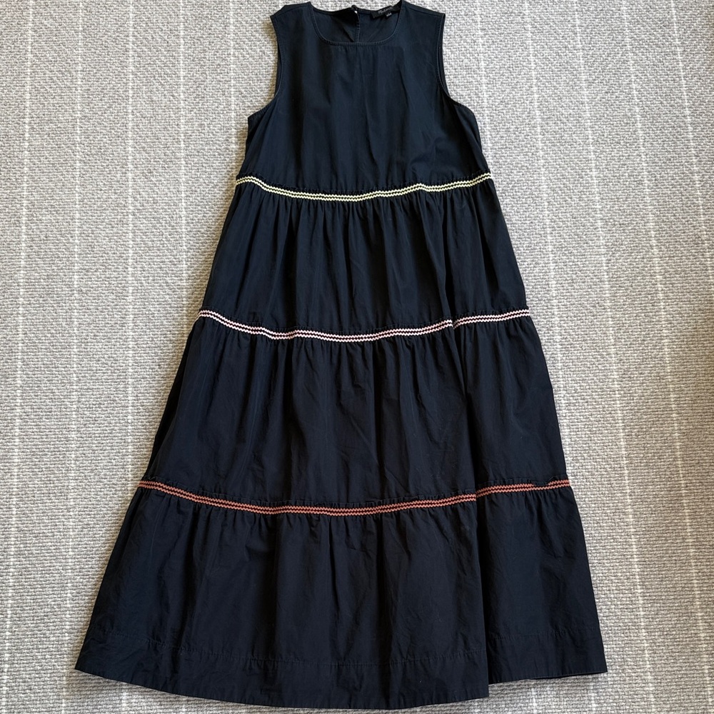 Madewell Women’s Size Small Black Sleeveless Midi Dress with Colorful Trim